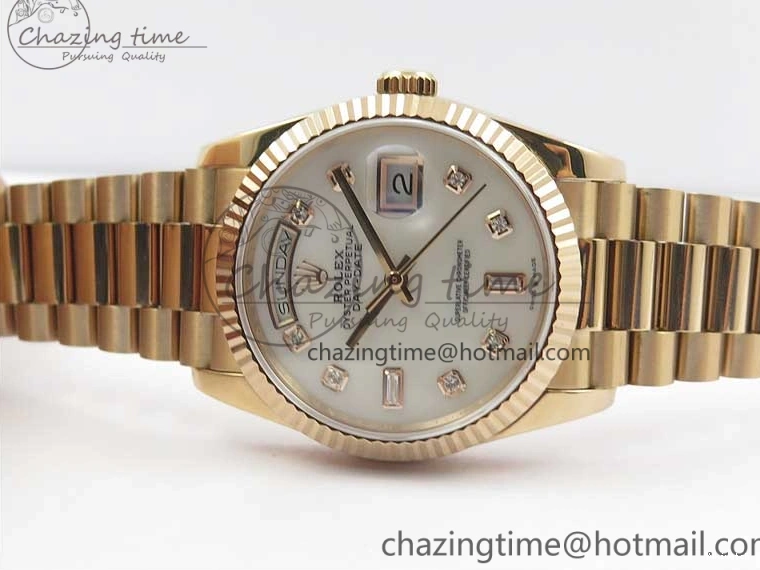 Best Bp RG Crystral 36 Edition 128239 on MOP Bracelet RG President Markers Dial Day-Date Maker White 0319